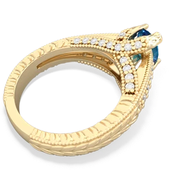 London Topaz Antique Style Milgrain Diamond 14K Yellow Gold ring R2028