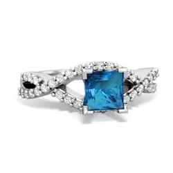 London Topaz Diamond Twist 5Mm Square Engagment  14K White Gold ring R26405SQ