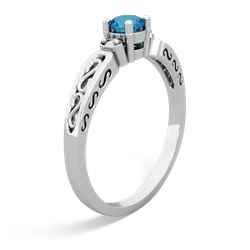 London Topaz Filligree Scroll Round 14K White Gold ring R0829