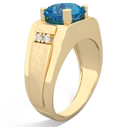 London Topaz Men's 9Mm Round 14K Yellow Gold ring R1822