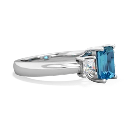 London Topaz Diamond Three Stone Emerald-Cut Trellis 14K White Gold ring R4021