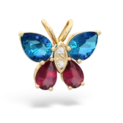 London Topaz Butterfly 14K Yellow Gold pendant P2215