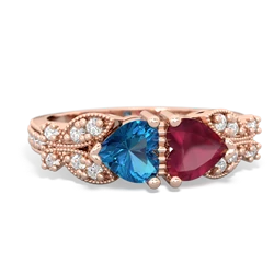 London Topaz Diamond Butterflies 14K Rose Gold ring R5601