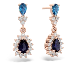 London Topaz Halo Pear Dangle 14K Rose Gold earrings E1882