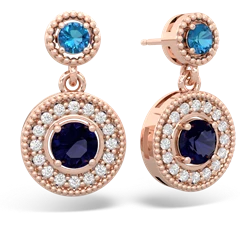 London Topaz Halo Dangle 14K Rose Gold earrings E5319