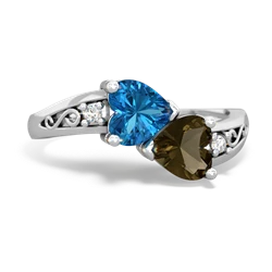 London Topaz Snuggling Hearts 14K White Gold ring R2178