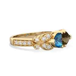 London Topaz Diamond Butterflies 14K Yellow Gold ring R5601