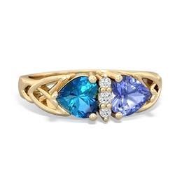 London Topaz Celtic Knot Double Heart 14K Yellow Gold ring R5040