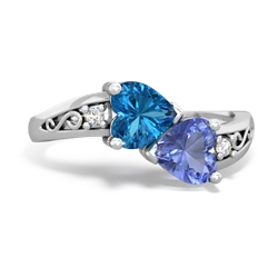 London Topaz Snuggling Hearts 14K White Gold ring R2178