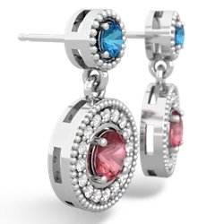 London Topaz Halo Dangle 14K White Gold earrings E5319