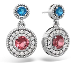 London Topaz Halo Dangle 14K White Gold earrings E5319