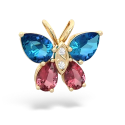 London Topaz Butterfly 14K Yellow Gold pendant P2215