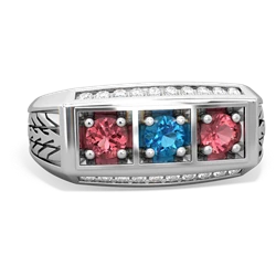 London Topaz Three Stone Tire Tread Men's 14K White Gold ring R0520