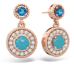 London Topaz Halo Dangle 14K Rose Gold earrings E5319