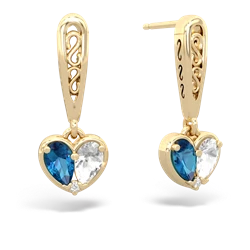 London Topaz Filligree Heart 14K Yellow Gold earrings E5070