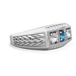 London Topaz Three Stone Tire Tread Men's 14K White Gold ring R0520