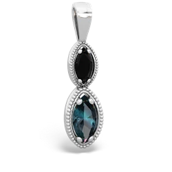 Onyx Antique-Style Halo 14K White Gold pendant P5700