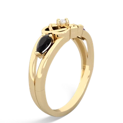 Onyx Hearts Intertwined 14K Yellow Gold ring R5880