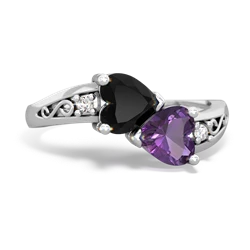 Onyx Snuggling Hearts 14K White Gold ring R2178