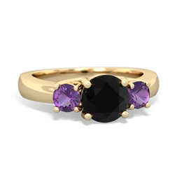 Onyx Three Stone Round Trellis 14K Yellow Gold ring R4018