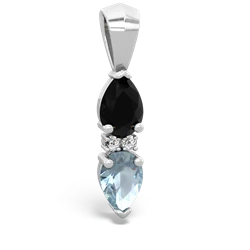 Onyx Bowtie Drop 14K White Gold pendant P0865