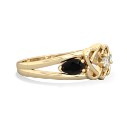 Onyx Hearts Intertwined 14K Yellow Gold ring R5880