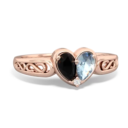 Onyx Filligree 'One Heart' 14K Rose Gold ring R5070