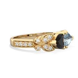 Onyx Diamond Butterflies 14K Yellow Gold ring R5601