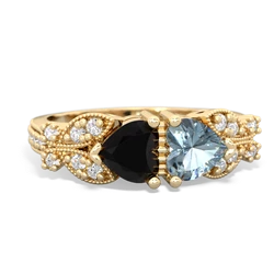 Onyx Diamond Butterflies 14K Yellow Gold ring R5601