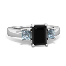 Onyx Three Stone Emerald-Cut Trellis 14K White Gold ring R4021