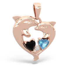 Onyx Dolphin Heart 14K Rose Gold pendant P5820