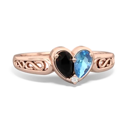 Onyx Filligree 'One Heart' 14K Rose Gold ring R5070