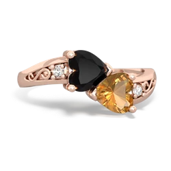 Onyx Snuggling Hearts 14K Rose Gold ring R2178