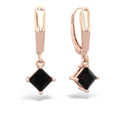 Onyx 6Mm Princess Lever Back 14K Rose Gold earrings E2789