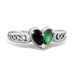 Onyx Filligree 'One Heart' 14K White Gold ring R5070