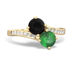 Onyx Channel Set Two Stone 14K Yellow Gold ring R5303