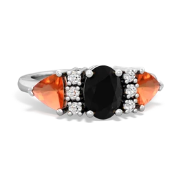 Onyx Antique Style Three Stone 14K White Gold ring R2186