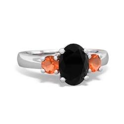 Onyx Three Stone Oval Trellis 14K White Gold ring R4024