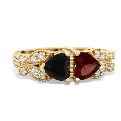 Onyx Diamond Butterflies 14K Yellow Gold ring R5601