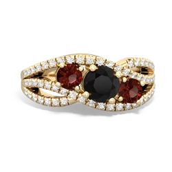 Onyx Three Stone Aurora 14K Yellow Gold ring R3080