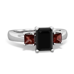 Onyx Three Stone Emerald-Cut Trellis 14K White Gold ring R4021