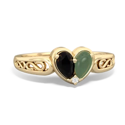 Onyx Filligree 'One Heart' 14K Yellow Gold ring R5070