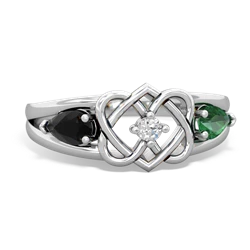 Onyx Hearts Intertwined 14K White Gold ring R5880