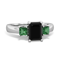 Onyx Three Stone Emerald-Cut Trellis 14K White Gold ring R4021