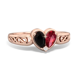 Onyx Filligree 'One Heart' 14K Rose Gold ring R5070