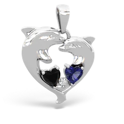 Onyx Dolphin Heart 14K White Gold pendant P5820