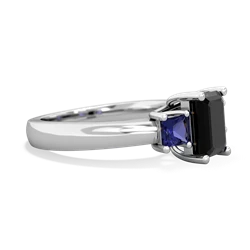 Onyx Three Stone Emerald-Cut Trellis 14K White Gold ring R4021