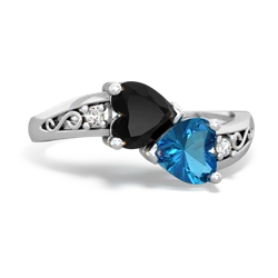 Onyx Snuggling Hearts 14K White Gold ring R2178