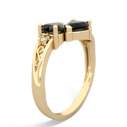 Onyx Snuggling Hearts 14K Yellow Gold ring R2178