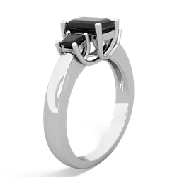 Lab Sapphire Three Stone Emerald-Cut Trellis 14K White Gold ring R4021